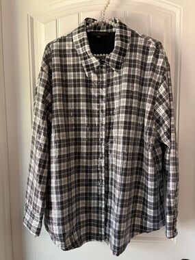 Dance & Marvel Black and White Plaid Button-Down Shirt